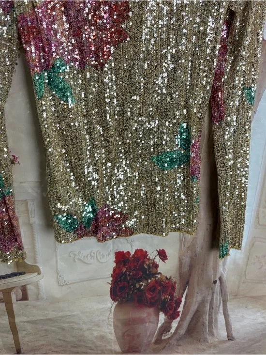 NEW Free People Gold Rush long sleeve top in a champagne floral sequin - Picture 4 of 10